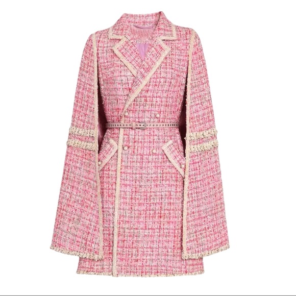 The Kaya Metallic Pink Tweed Belted Jacket Dress - Picture 3 of 12